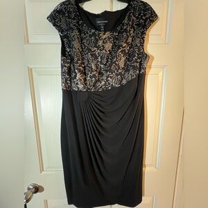 Connected Apparel Black and Gold Lace Midi Dress